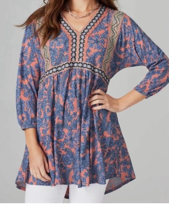 J. Jill Tops - J. Jill Refresh Embroidered Floral Tunic Top Size M Cotton Boho Lace Crochet